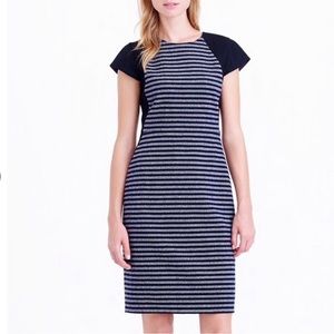 J.CREW TWEED Striped Sheath Cap Sleeve Pencil Dress Lined 4 Wool Poly Navy Gray